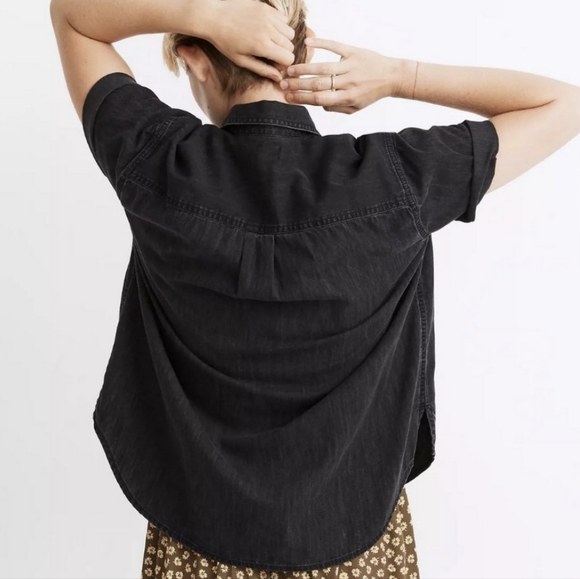 MADEWELL Denim Oversized Ex-Boyfriend Shirt in Lunar Black XXSmall Womens MA666 - Picture 2 of 12